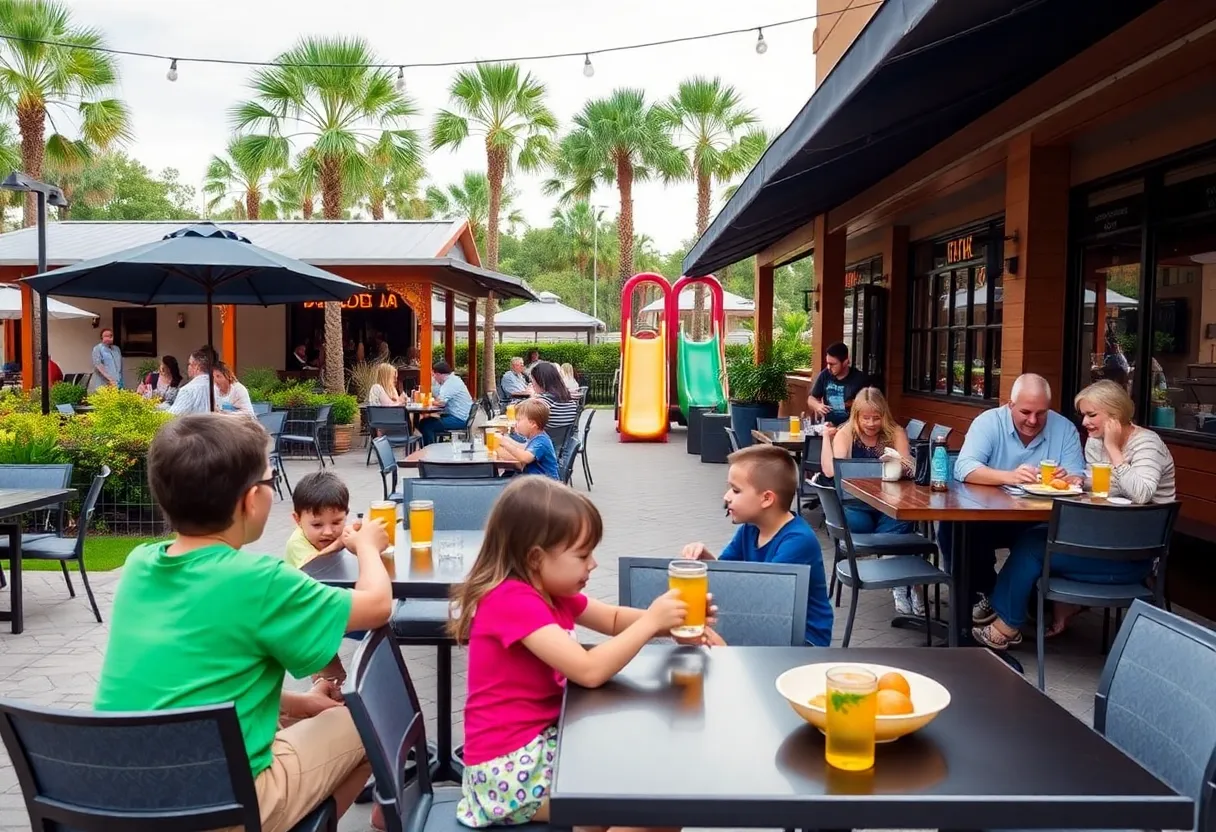 Families dining outdoors at a family-friendly restaurant in Jacksonville