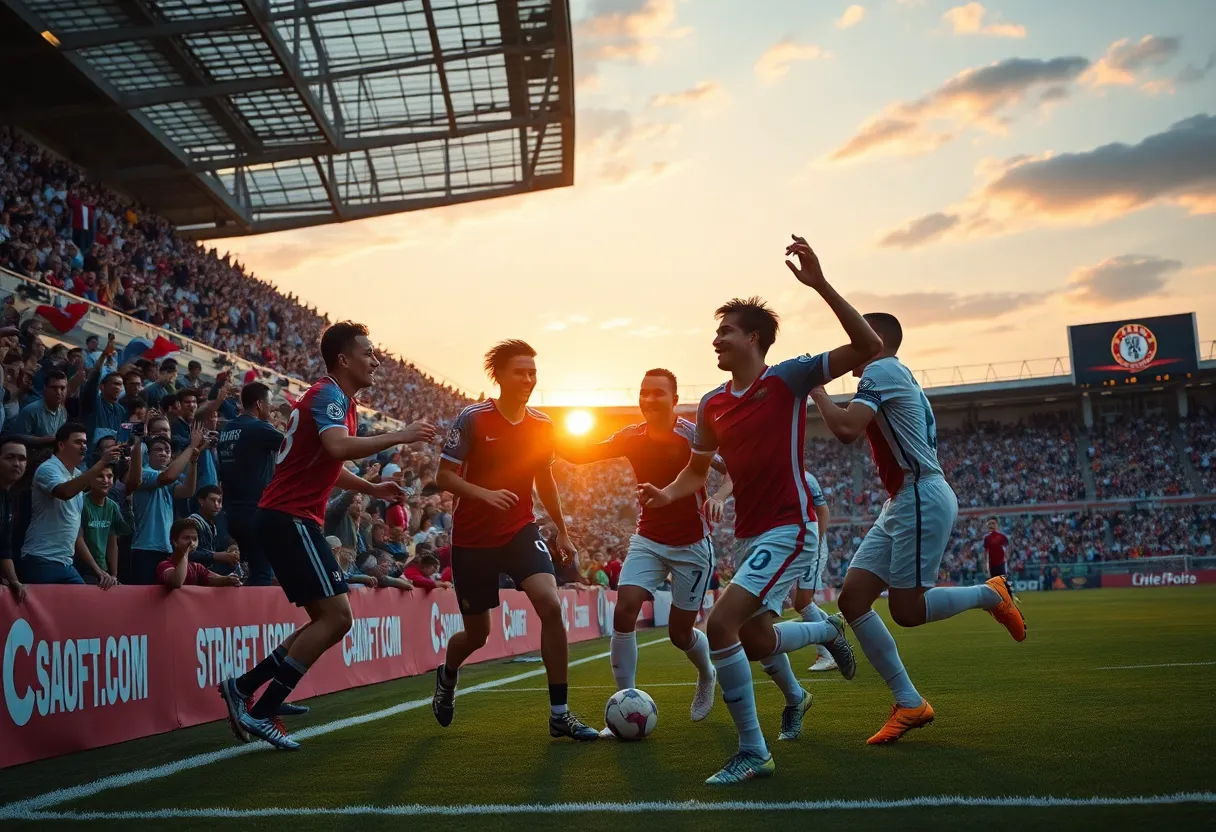 Florida Atlantic University men's soccer team celebrating a victory