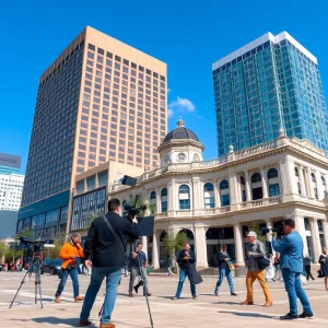 Film crew shooting a scene in Jacksonville city
