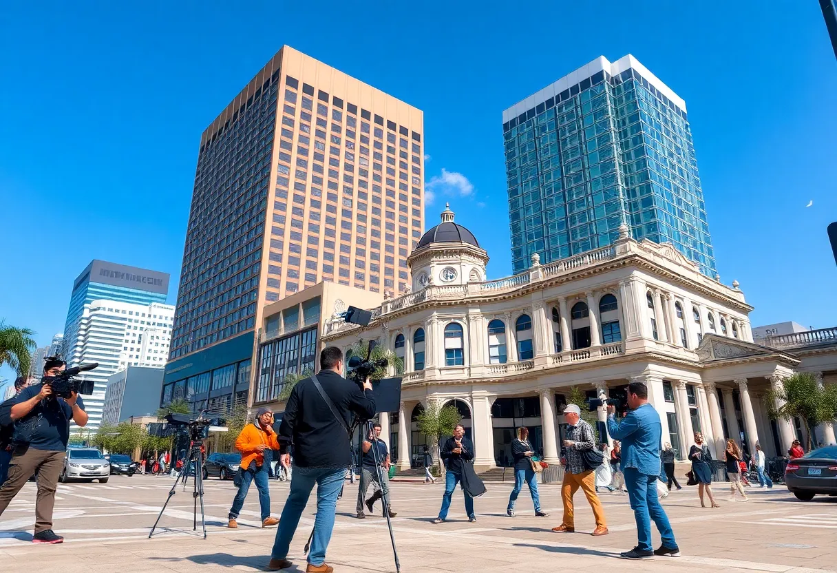 Film crew shooting a scene in Jacksonville city