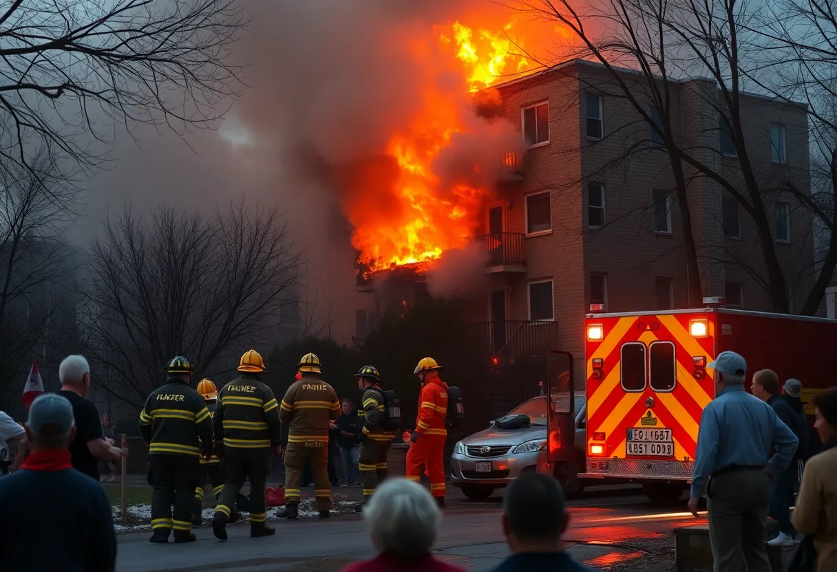Firefighters responding to a fire at Laurel Pointe Apartments.