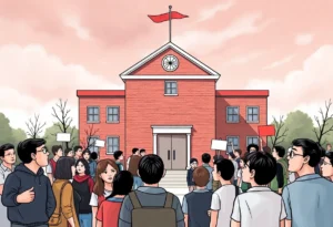 Conceptual illustration of a school facing community backlash.