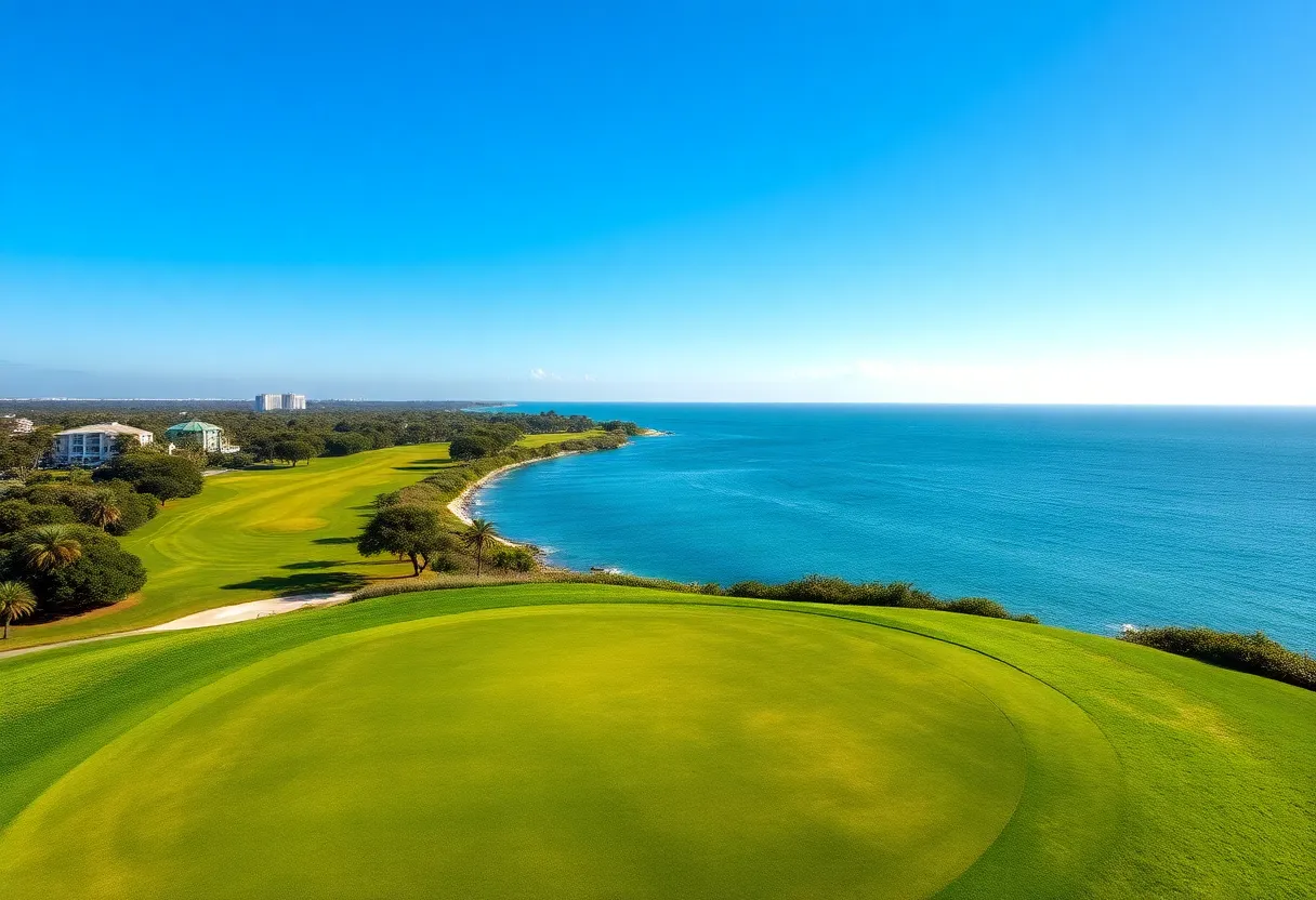 Beautiful golf course in Florida with green fairways and coastline