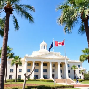 Florida State Capitol building with flags flying