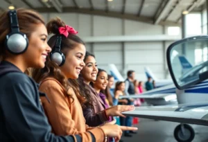 Girls participating in hands-on aviation activities at the event