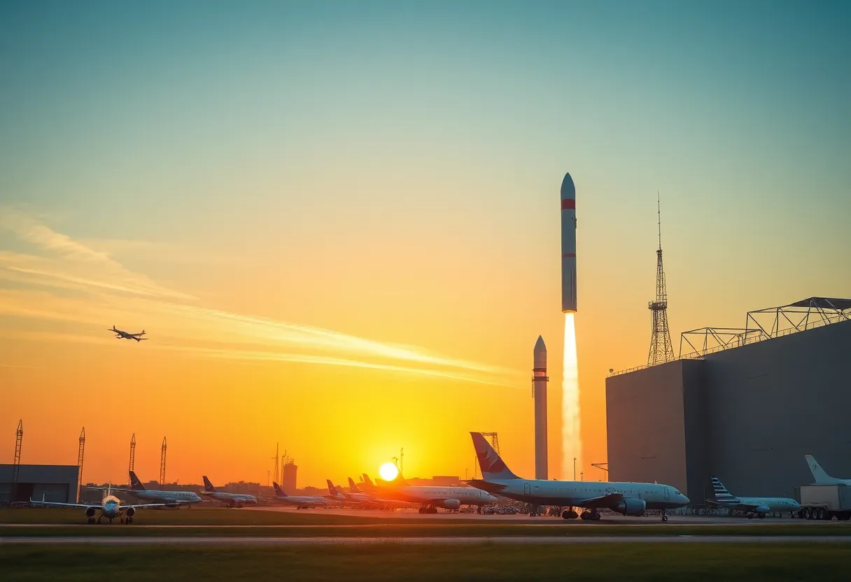 Aerospace facility in Jacksonville during sunset