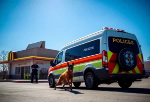 Police officers with a K9 dog at a drug bust scene in Jacksonville Beach