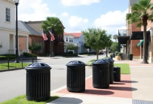 Clean and improved historic neighborhoods in Jacksonville, featuring lush greenery and trash cans.