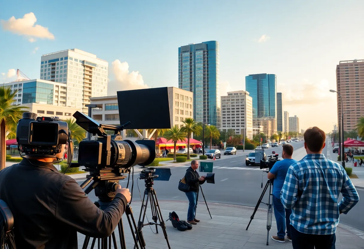 Jacksonville cityscape with film industry elements