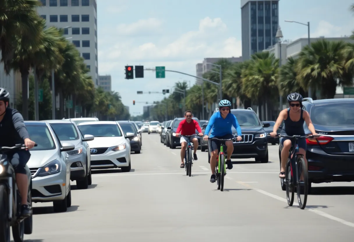 E-bike riders navigating through traffic in Jacksonville