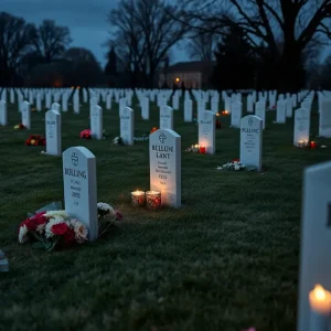 Cemetery scene representing families waiting for headstone deliveries