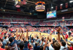 Fans cheering in the arena during the Jacksonville High School Basketball Championship.