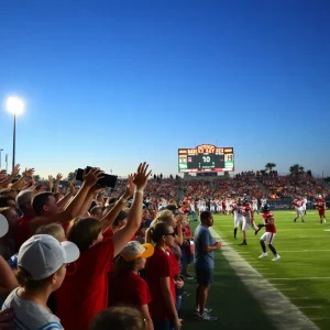 High school football game in Jacksonville with players and fans