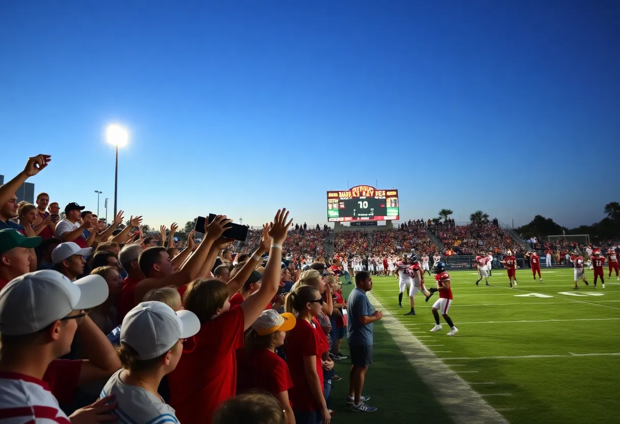 High school football game in Jacksonville with players and fans