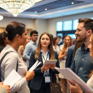 Job seekers interacting with employers at a hiring event in Jacksonville