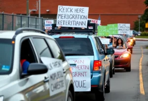 Protesters in vehicles rallying for immigrant rights.