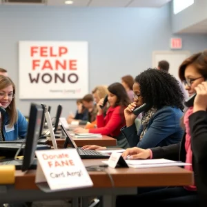 Volunteers at a phone bank fundraiser in Jacksonville for Dreams Come True nonprofit.