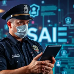 Police officer working on child safety in Jacksonville.