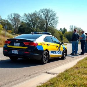 Police car at a traffic stop in Jacksonville with citizens observing