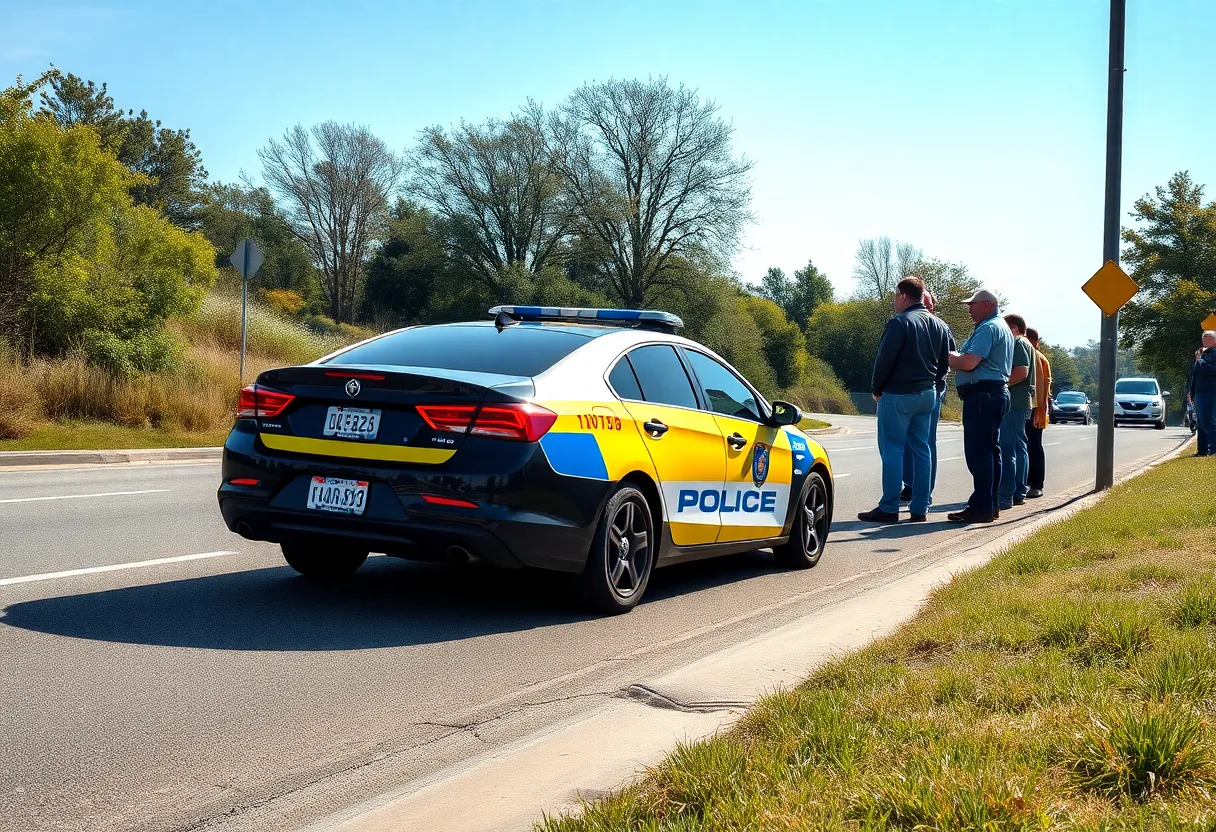 Police car at a traffic stop in Jacksonville with citizens observing