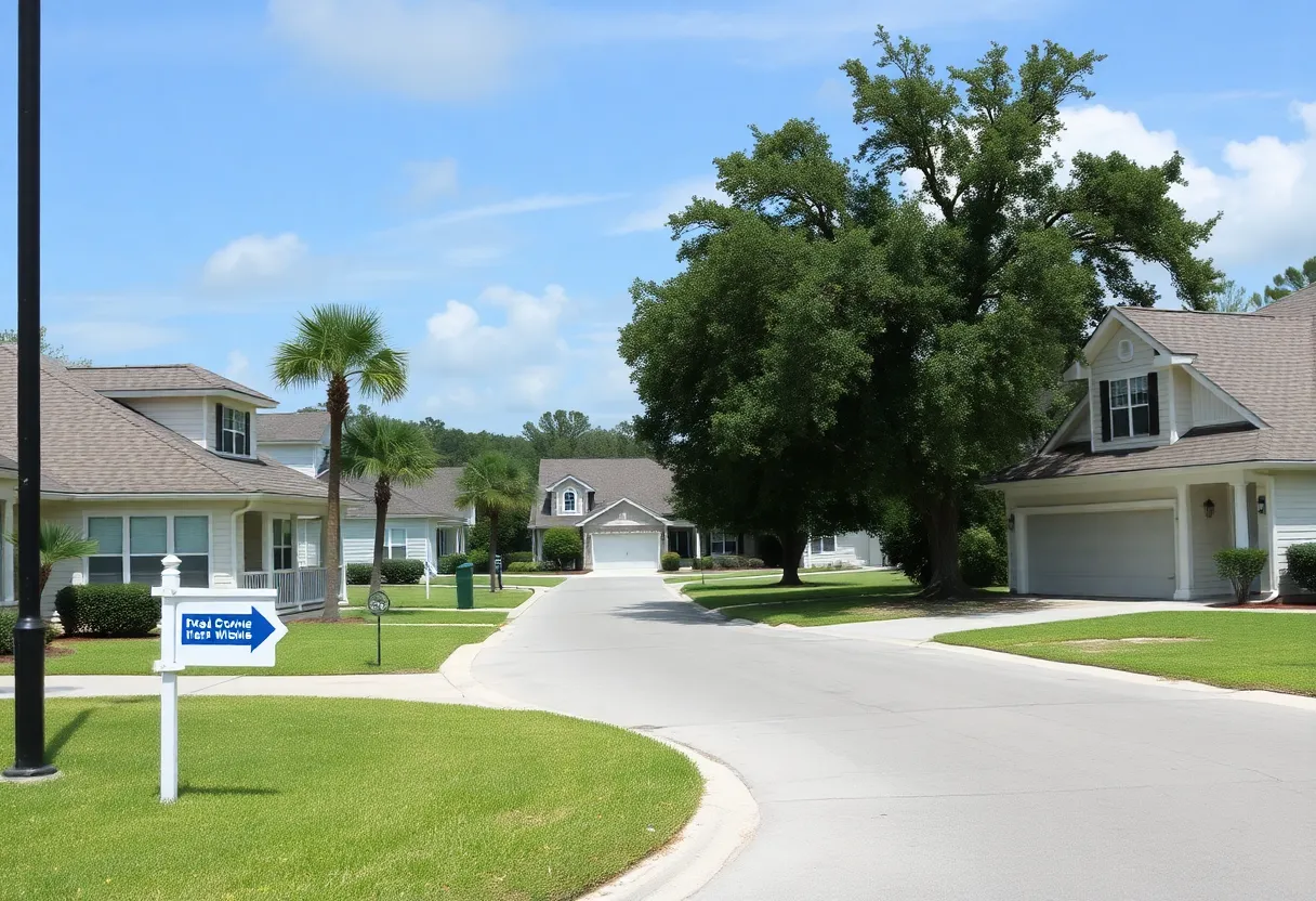 Residential neighborhood in Jacksonville Florida with no flood damage signs.