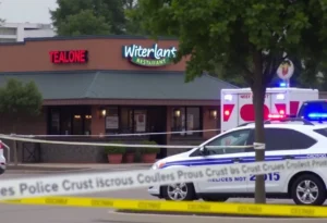 Police activity outside Que Padre Mexican Restaurant after a shooting incident.