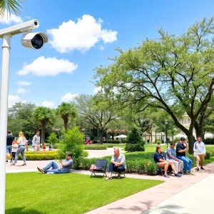 Public park in Jacksonville with surveillance cameras and Wi-Fi access