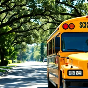 A parked school bus in Jacksonville neighborhood