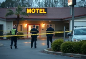 Police officers investigating a shooting scene at a motel in Jacksonville.