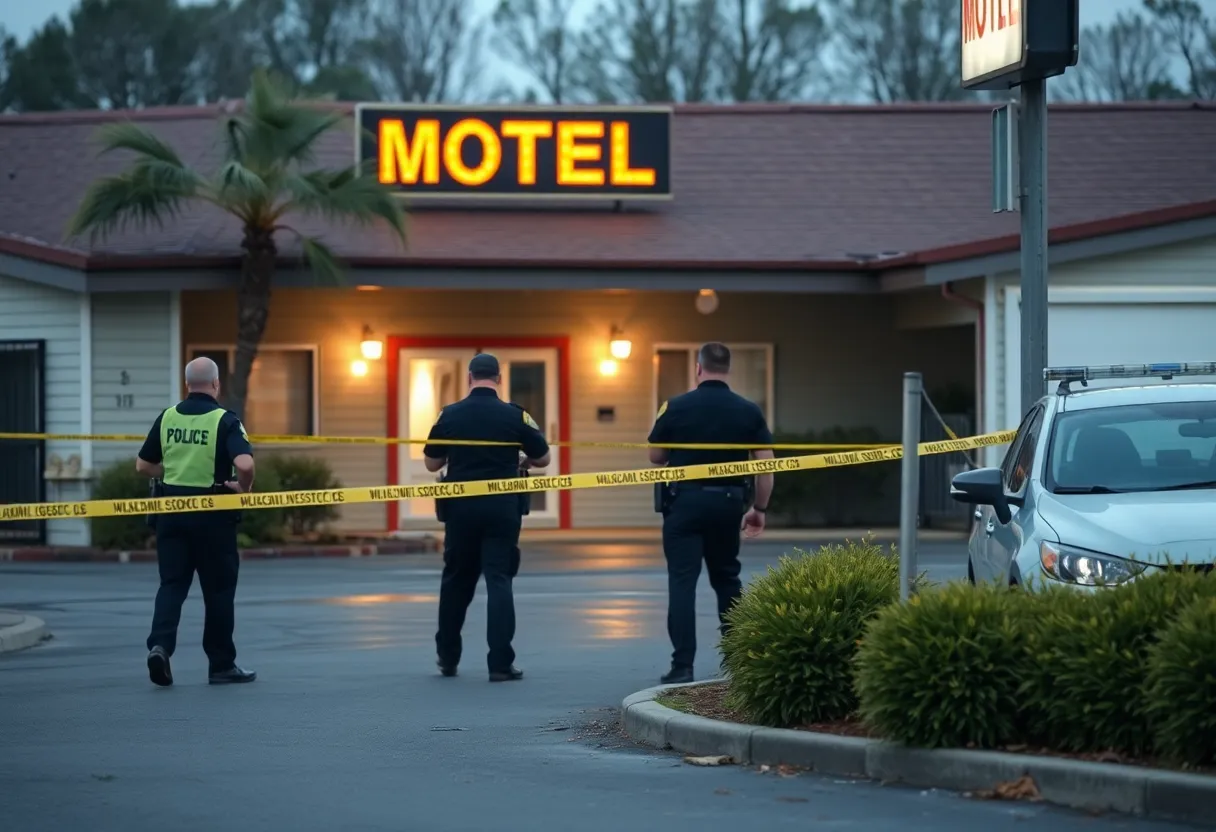 Police officers investigating a shooting scene at a motel in Jacksonville.