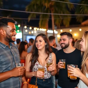 A lively singles mixer event in Jacksonville with young adults socializing.