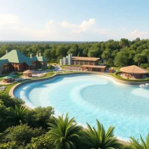 Concept art of Jacksonville Surf Park with surfing lagoon