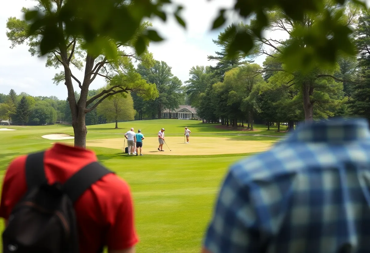 Collegiate golfers competing in a tournament