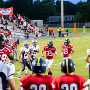 High school football players in action during a game in Jacksonville