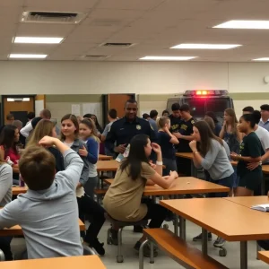 Students reacting to a chaotic situation in a school cafeteria