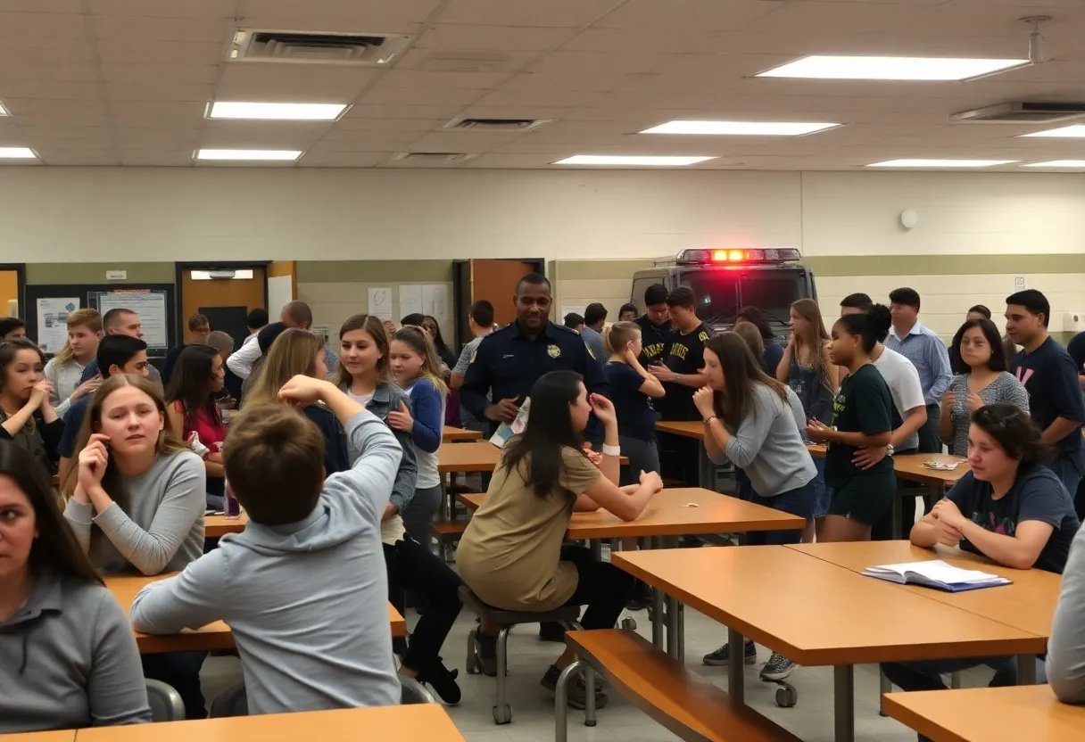 Students reacting to a chaotic situation in a school cafeteria
