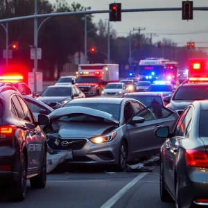 Emergency responders at a multi-car crash scene in Jacksonville