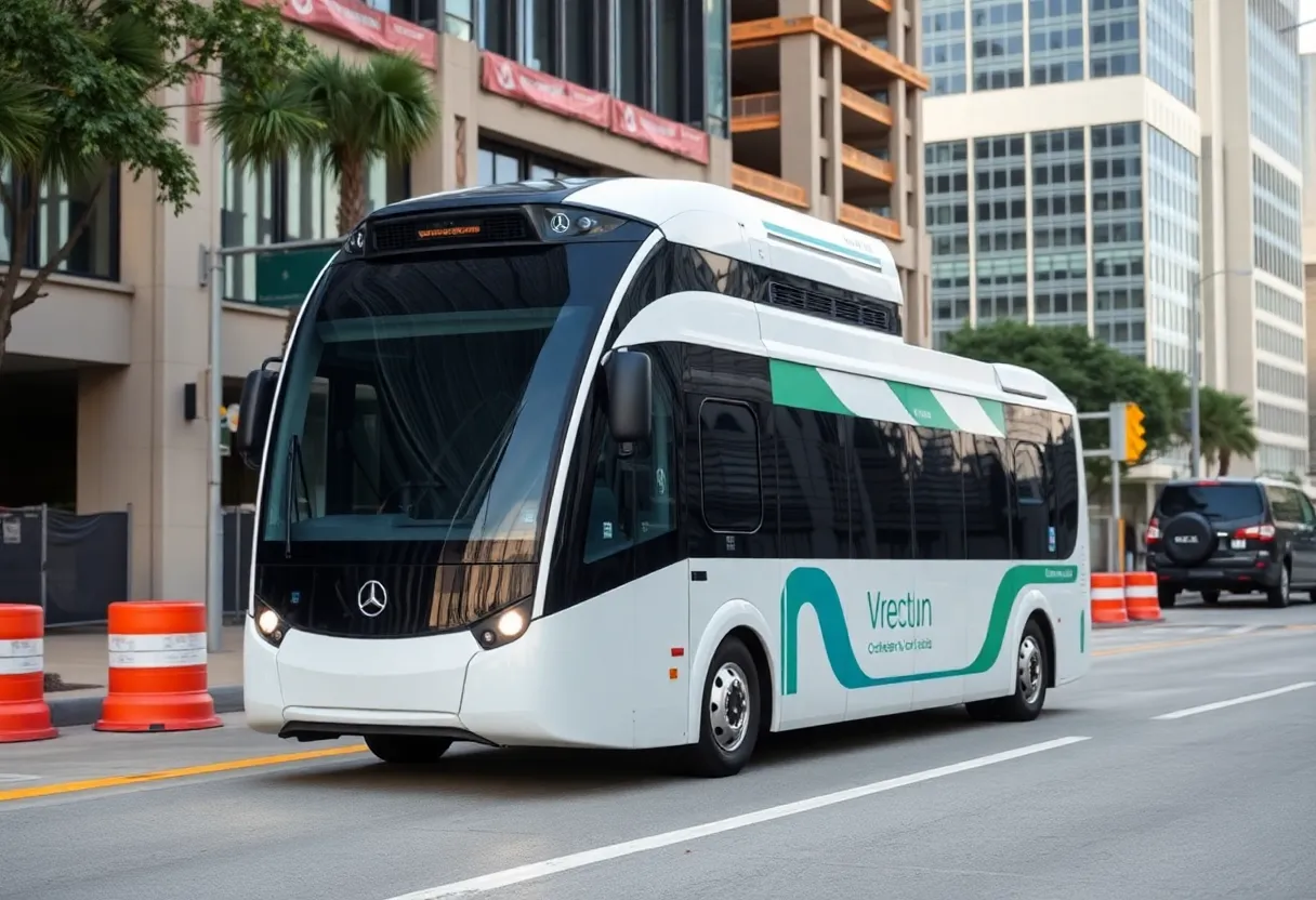 NAVI Autonomous Shuttle on a downtown street in Jacksonville