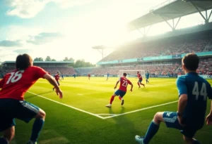 Players from the University of North Florida women's soccer team in action during a match.
