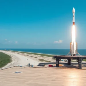 Concept artwork of an offshore rocket launch platform near Jacksonville Beach
