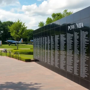 POW MIA Memorial Park with wall of names and aircraft