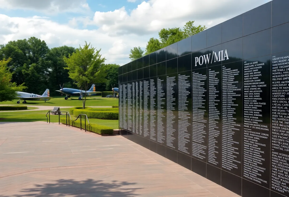 POW MIA Memorial Park with wall of names and aircraft