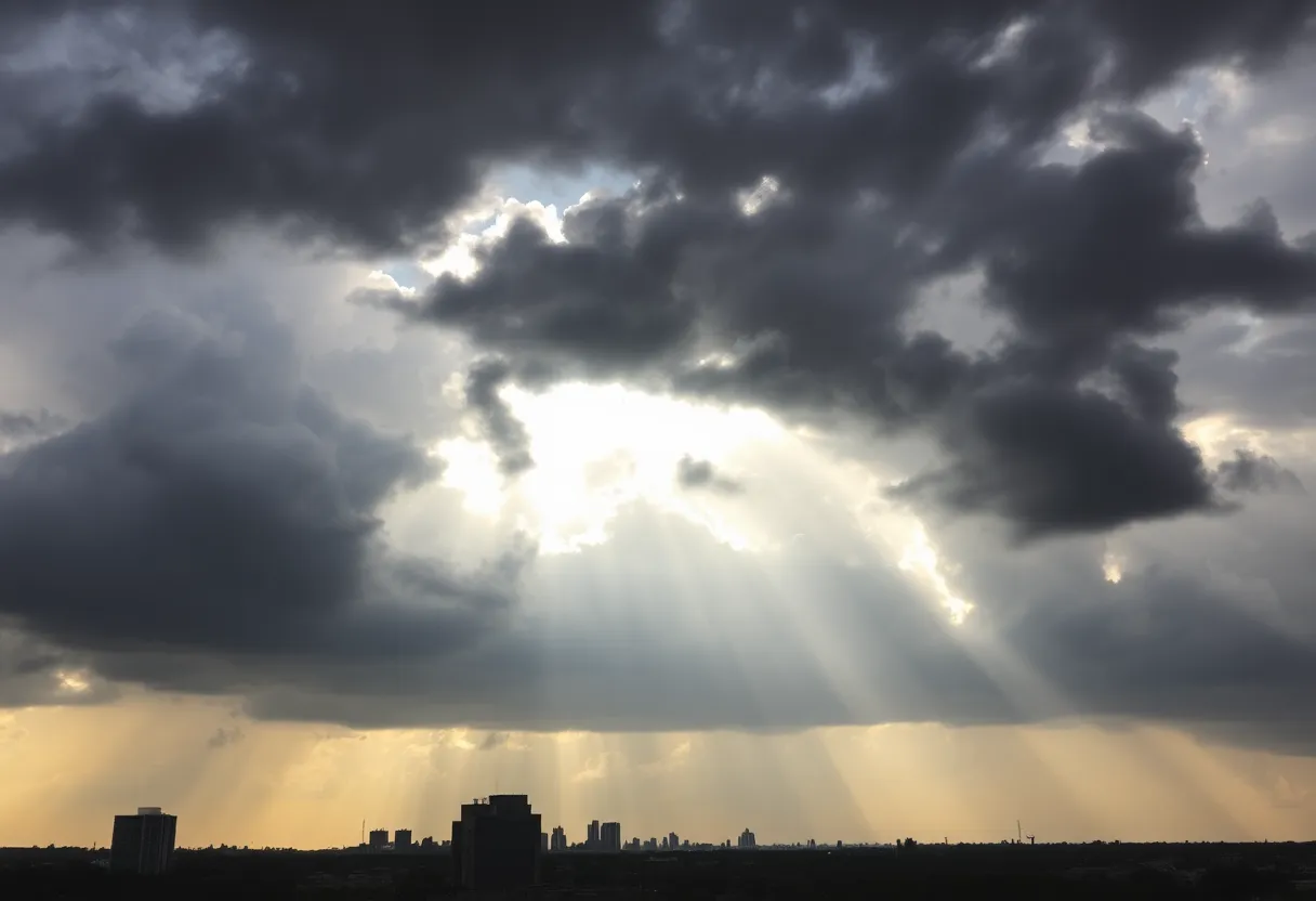 Dramatic storm clouds over Jacksonville city skyline