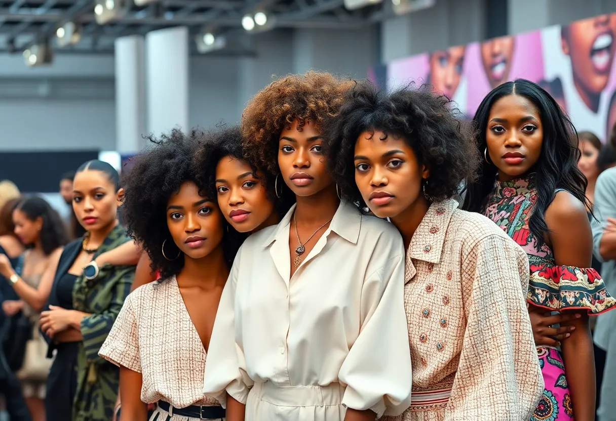 Diverse models celebrating at a fashion event after a casting call.