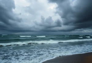 Stormy weather and rough seas caused by Tropical Storm Imelda near Jacksonville