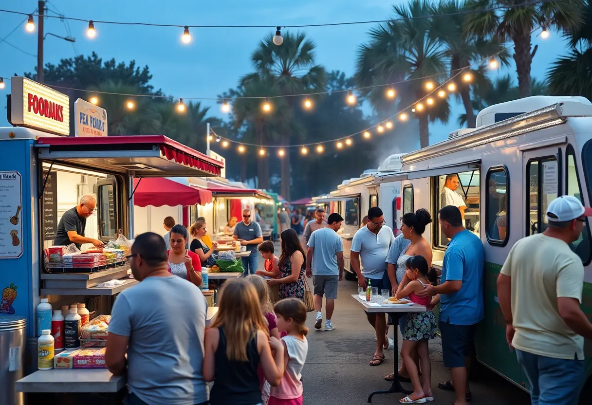 Crowd enjoying food at Trout River Food Truck Park in Jacksonville