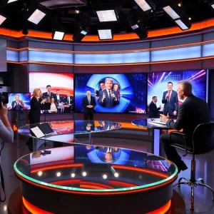 TV studio illustrating the clash between comedy and political commentary