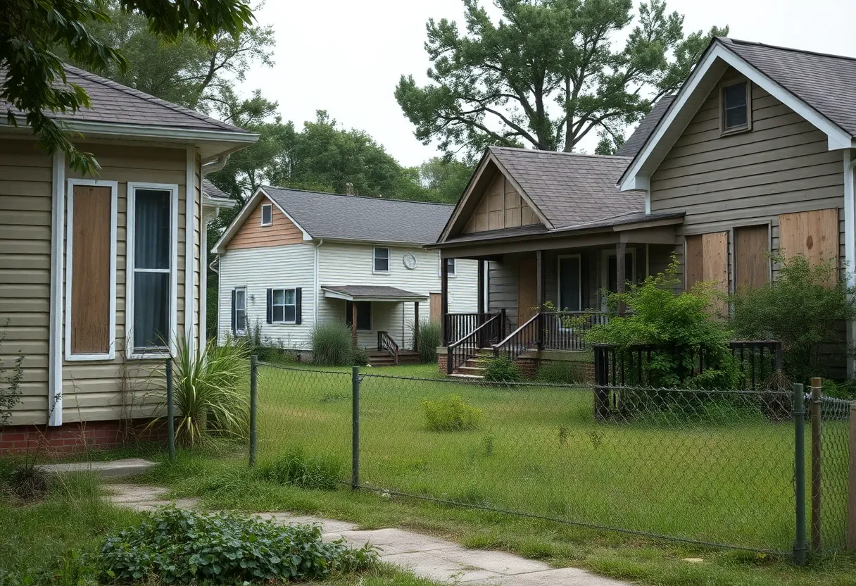 Vacant homes with boarded-up windows in Jacksonville neighborhood
