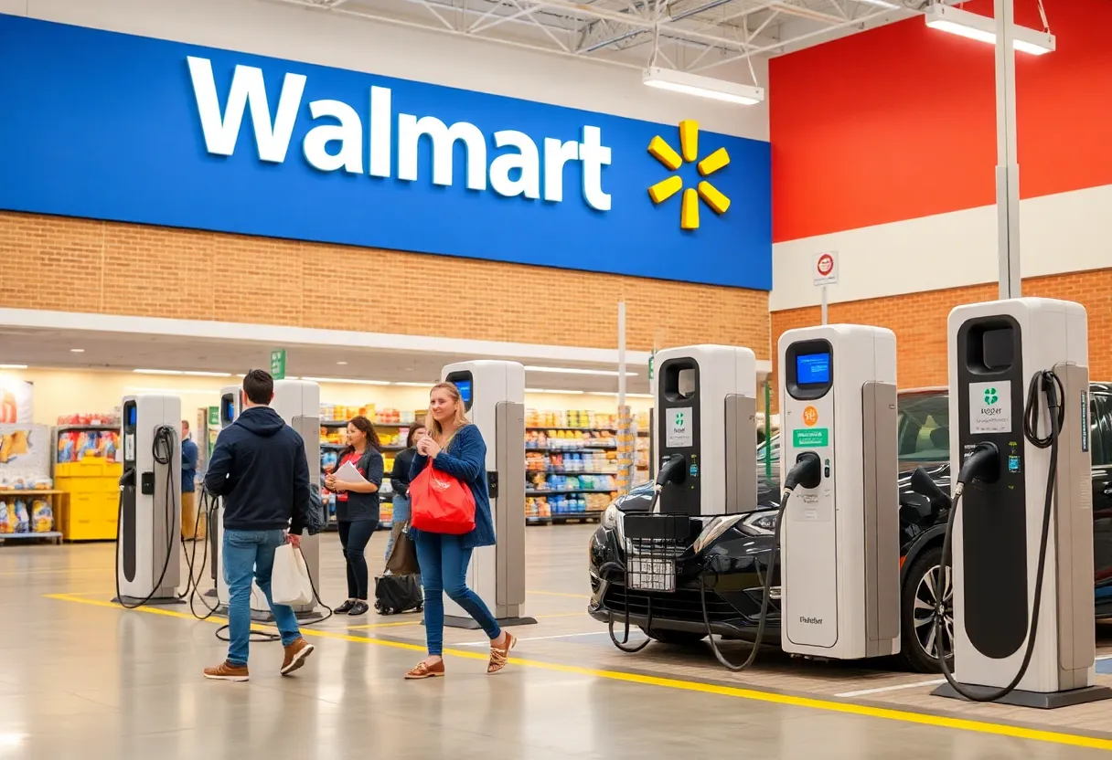 Electric vehicle charging stations at Walmart Supercenter