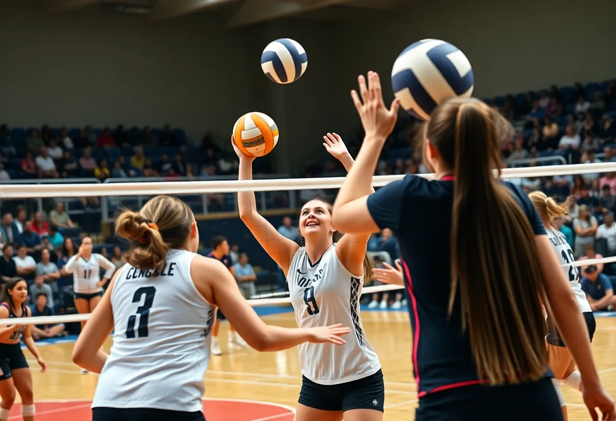 West Virginia University women's volleyball team playing against Florida A&M